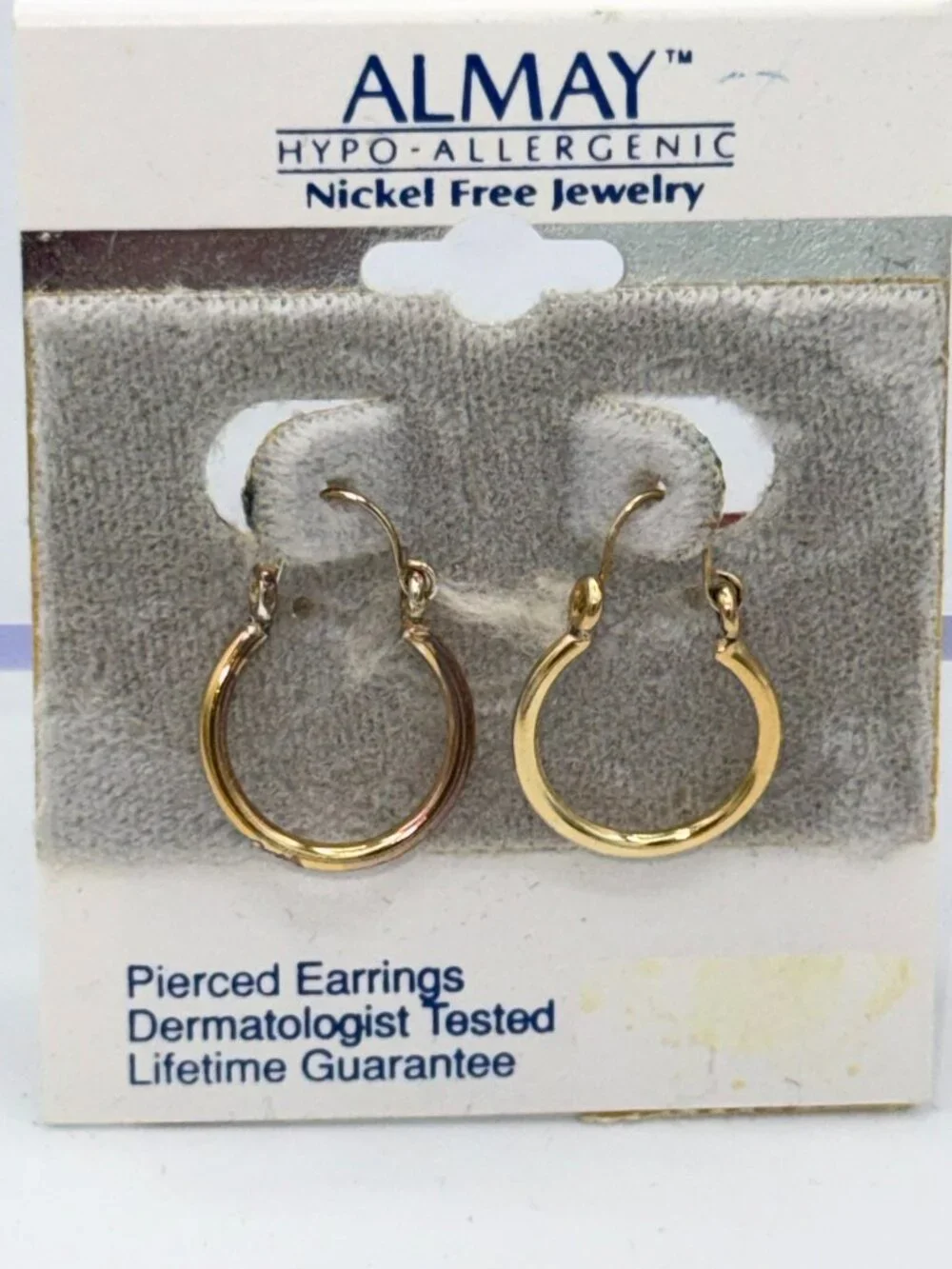 Almay Gold Tone Hoop Earrings Hypoallergenic Nickel Free NIP NWT